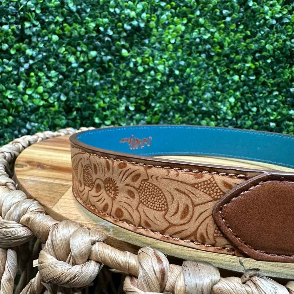 Nwt girls horse Silver Buckle floral tooled‎ belt